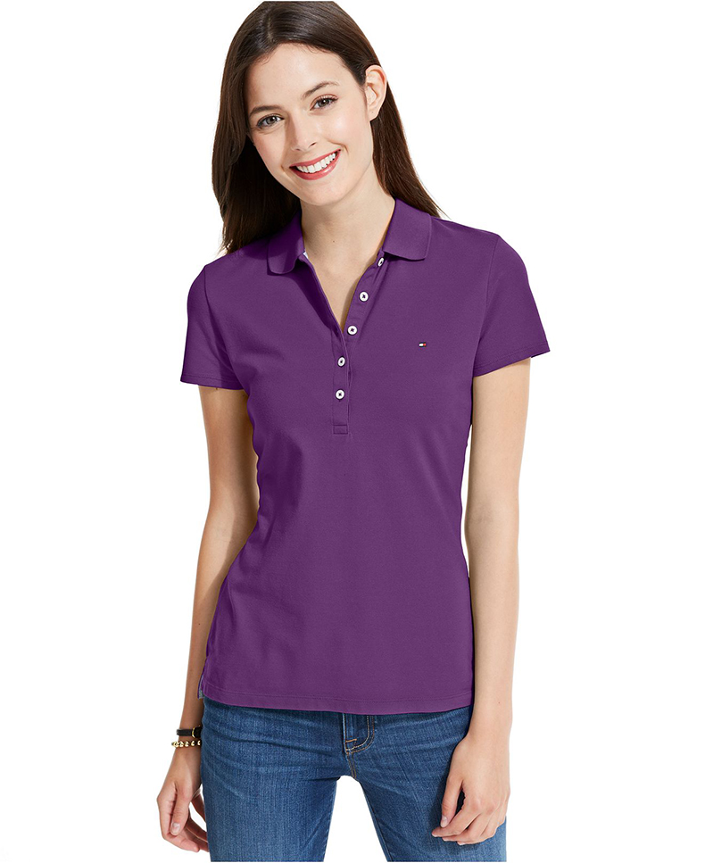 紫色翻领T恤
