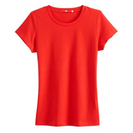 红色女装圆领纯棉广告T恤衫款式