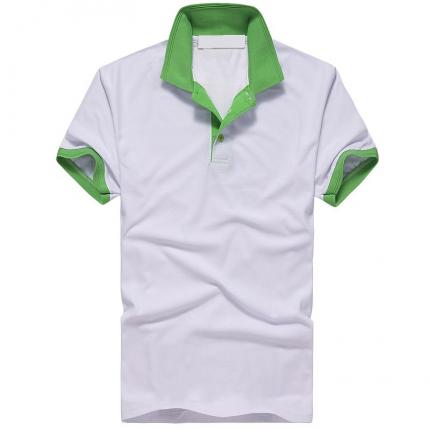 白色撞绿色男款短袖T恤衫加工设计