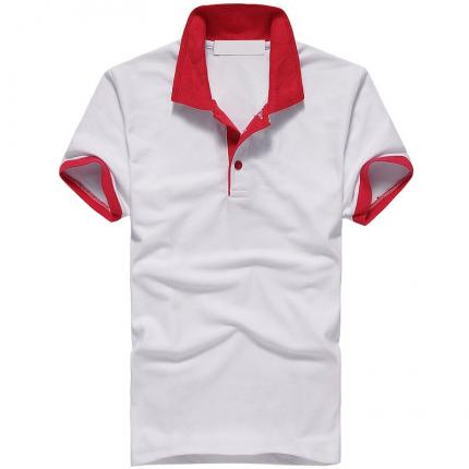 白色撞红色衣领袖口时尚T恤衫款式加工设计