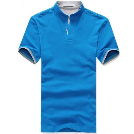 蓝色棉质V领短袖T恤定制