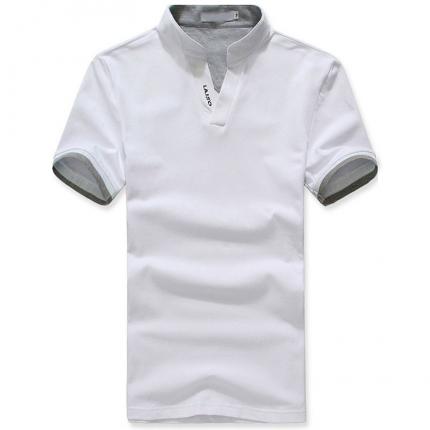 【定制】白色小立领时尚男士T恤衫加工 纯棉材料
