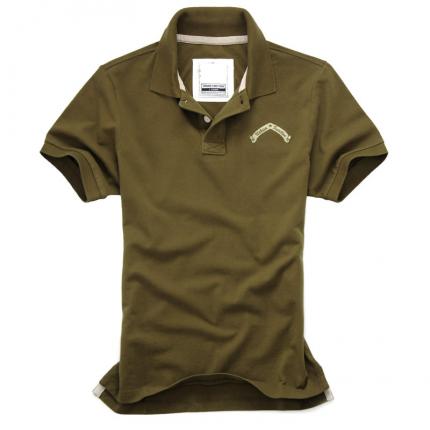 【定制】军绿色男款翻领短袖T恤衫紧身款式制作设计