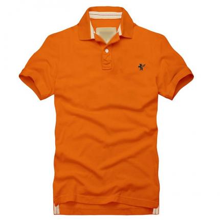橙色全棉翻领短袖T恤衫加工制作 印制LOGO图案