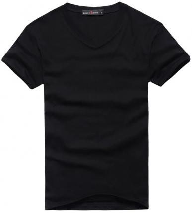 【定制】黑色韩版修身空白V领T恤衫