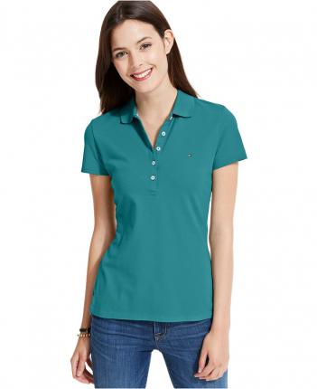 【定制】湖绿色女士翻领短袖T恤衫，时尚款式制作